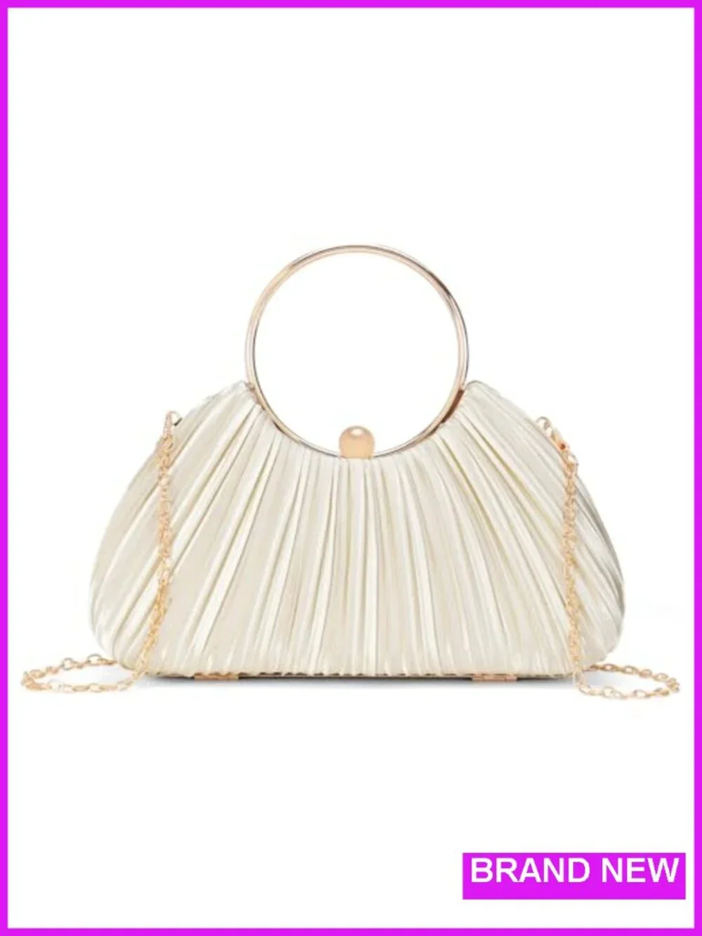 Elegant Pleated Satin Clutch Evening Bag with Pearl Design